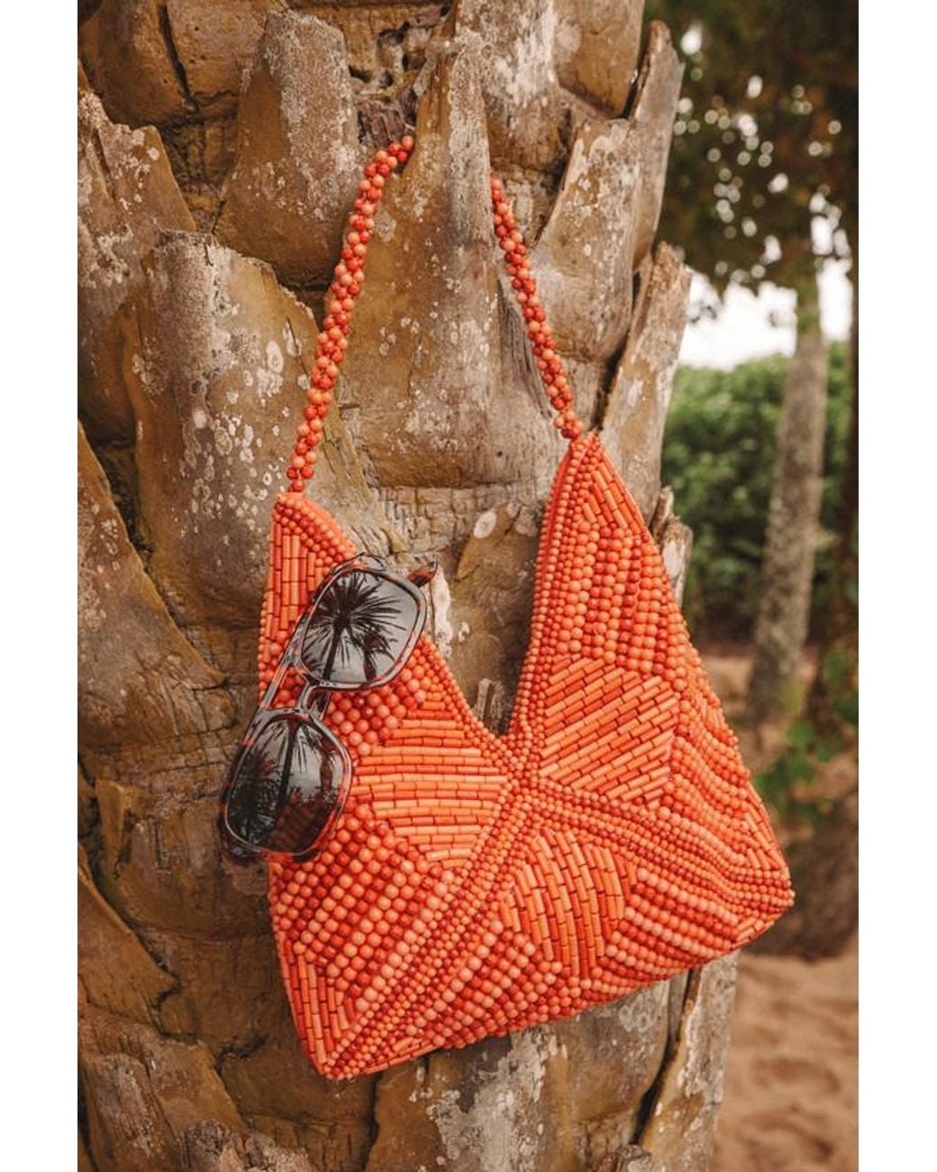 Lulus Orange Sunny Element Beaded Shoulder Bag