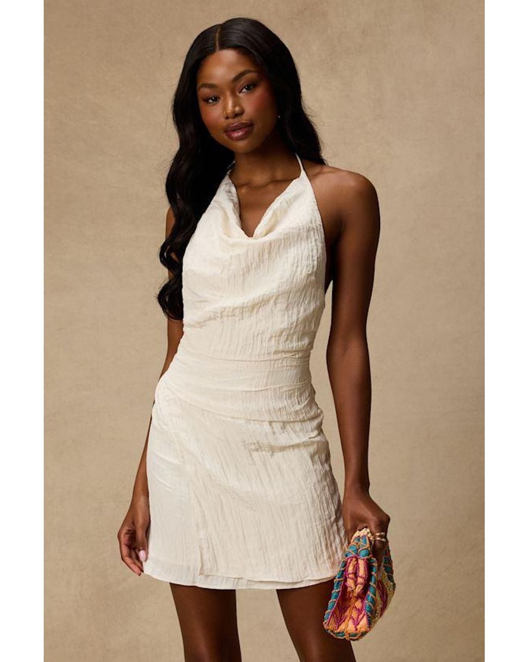 Lulus Natural Braylee Textured Halter Mini Dress