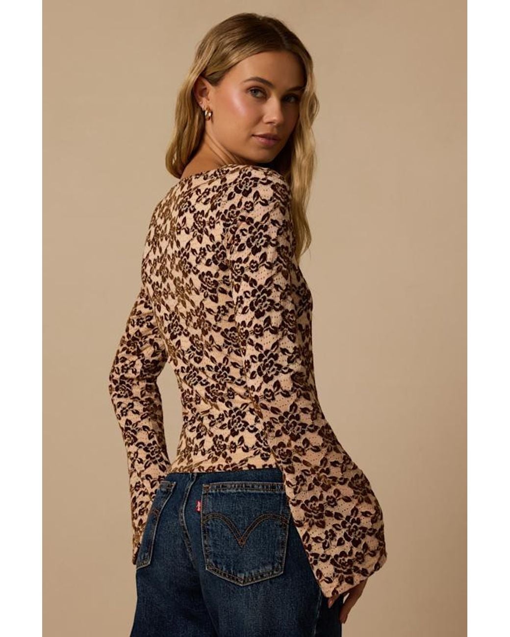 Lulus Blue Lottie Floral Long Sleeve Top