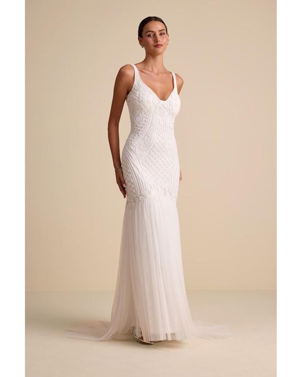 Lulus Natural Kentworth Sequin Beaded Scoop Back Maxi Dress