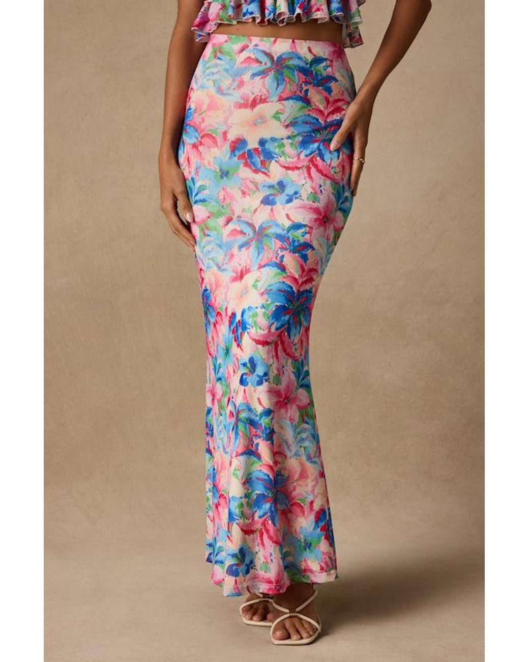 Lulus Blue Romina Multi Floral Mesh Maxi Skirt