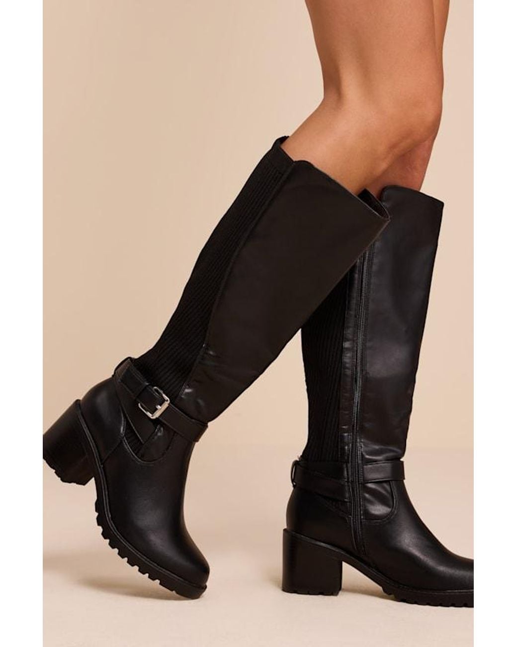 Lulus Black Larchmont Buckle Knee-High Boots