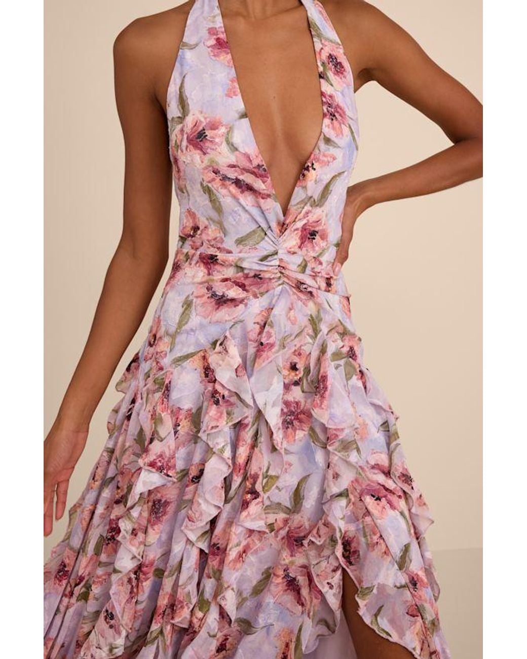 Lulus Pink Oleta Multi Floral Ruffled Maxi Dress