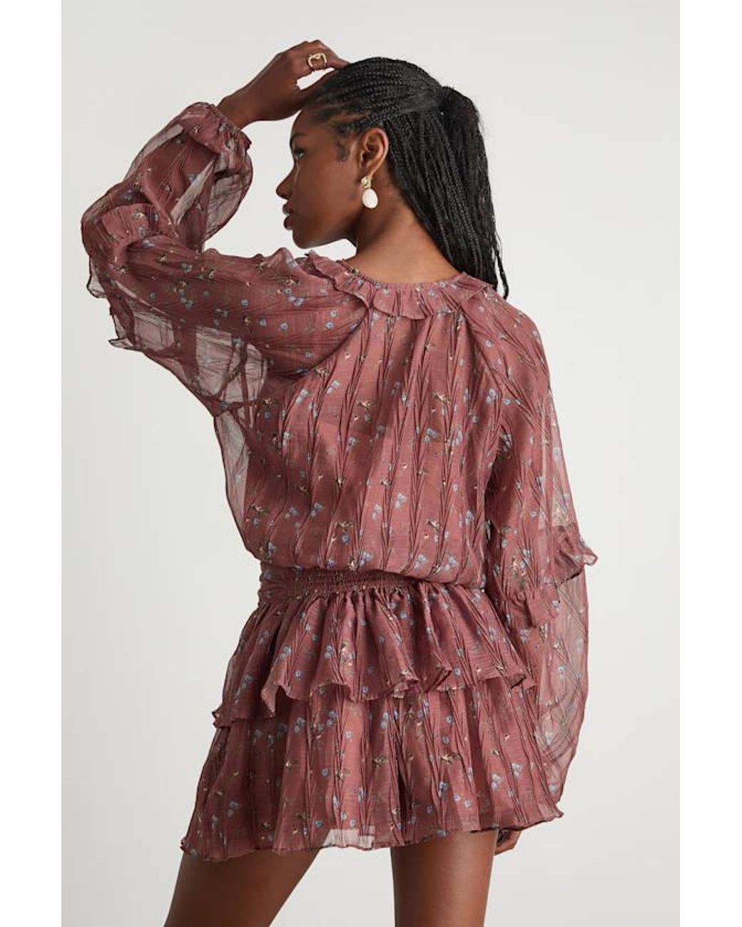 Lulus Red Christy Rust Floral Button-Front Long Sleeve Mini Dress