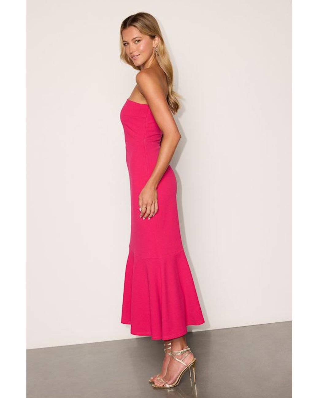 Lulus Pink Bianca One-Shoulder Trumpet Midi Dress