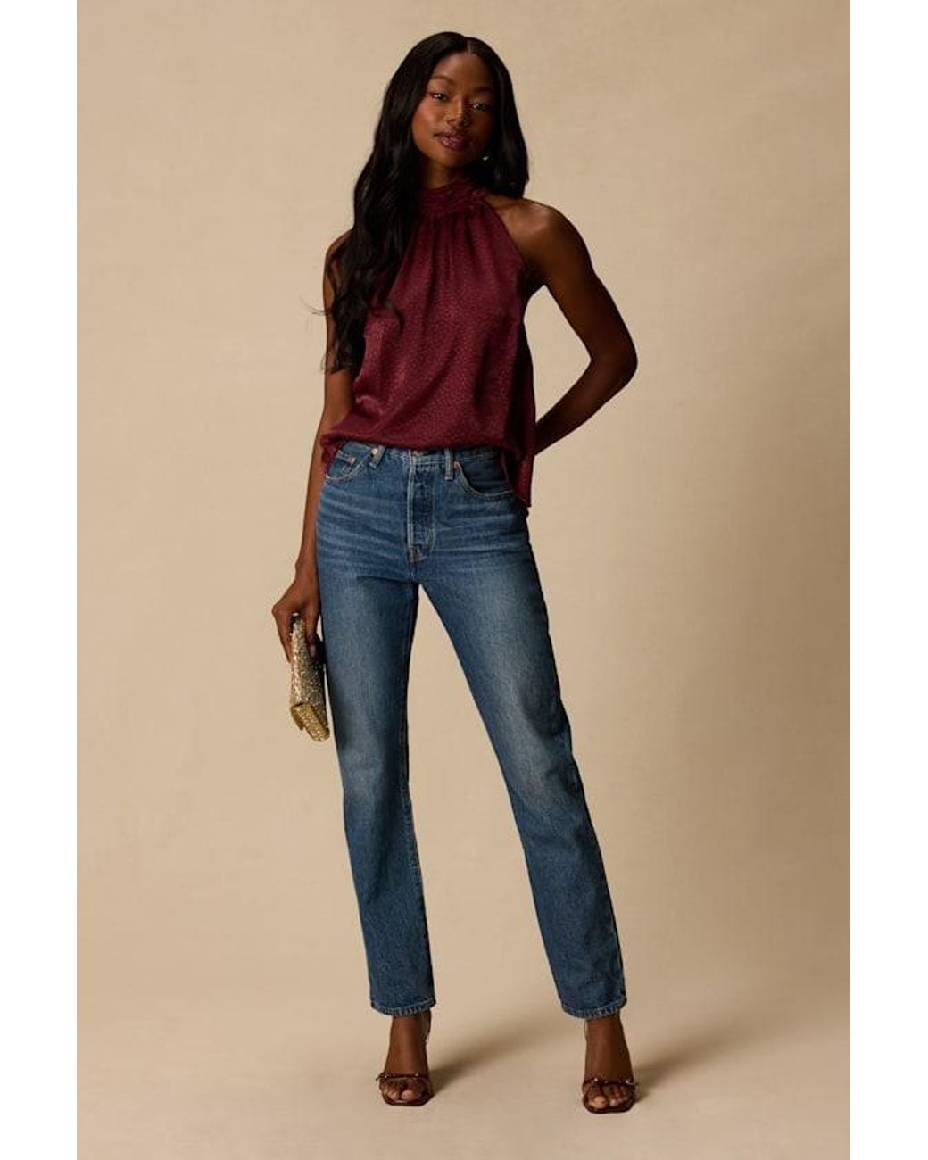Lulus Red Camille Satin Mock Neck Tank Top