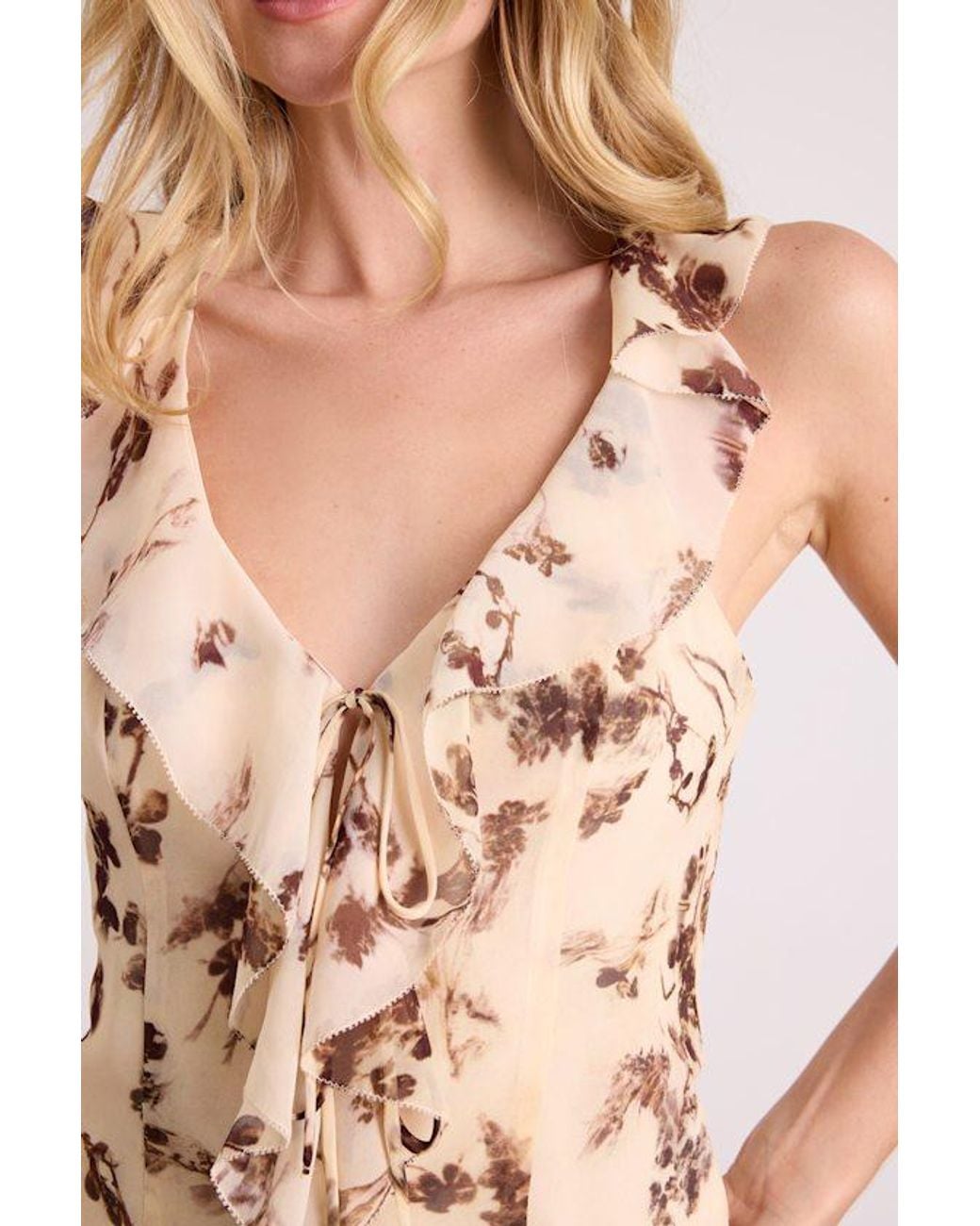 Lulus White Ivanna Cream Floral Ruffled Tie-Front Tank Top