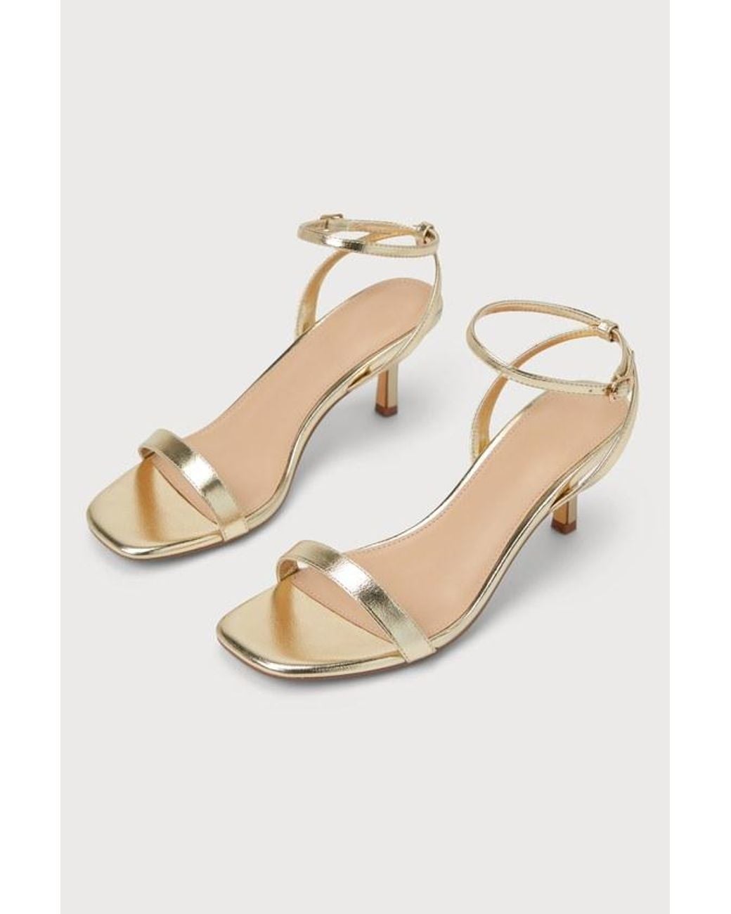 Lulus Metallic Ensley Kitten Heel Ankle Strap Sandals