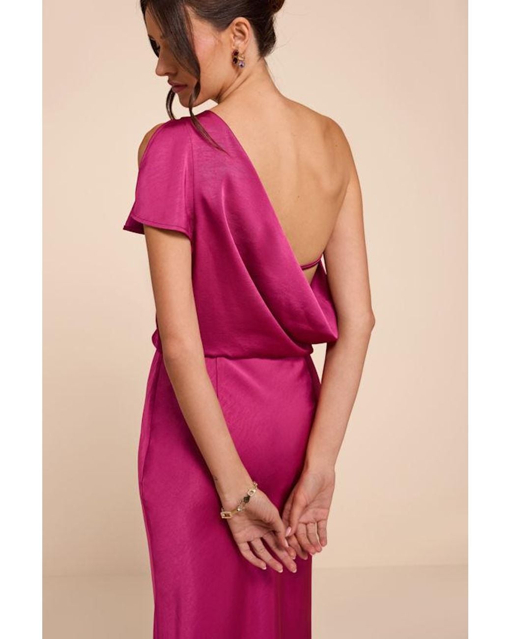 Lulus Pink Tamaya Satin One-Shoulder Maxi Dress