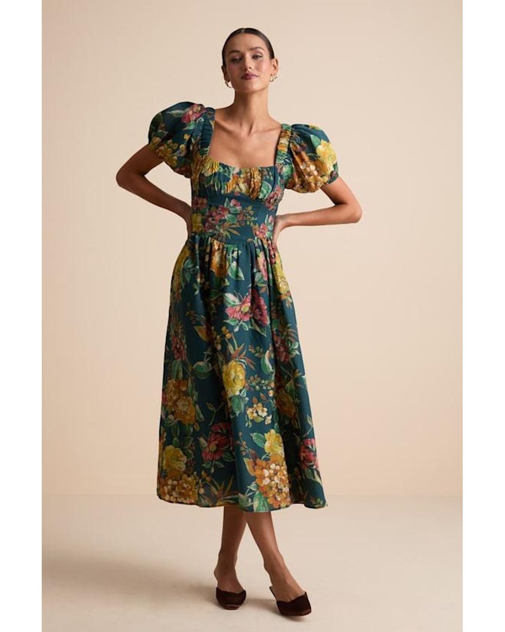 knee length dresses for ladies Golden Meadow Pleated Midi Dress
