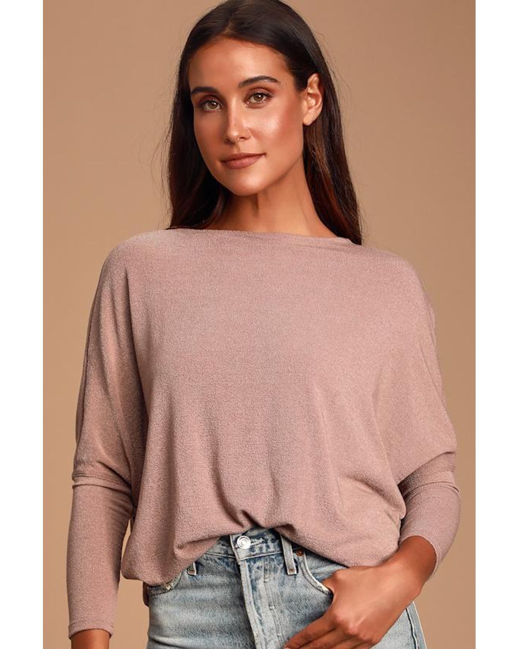 Lulus Basics Brown Verla Rusty Rose Dolman Sleeve Sweater Top