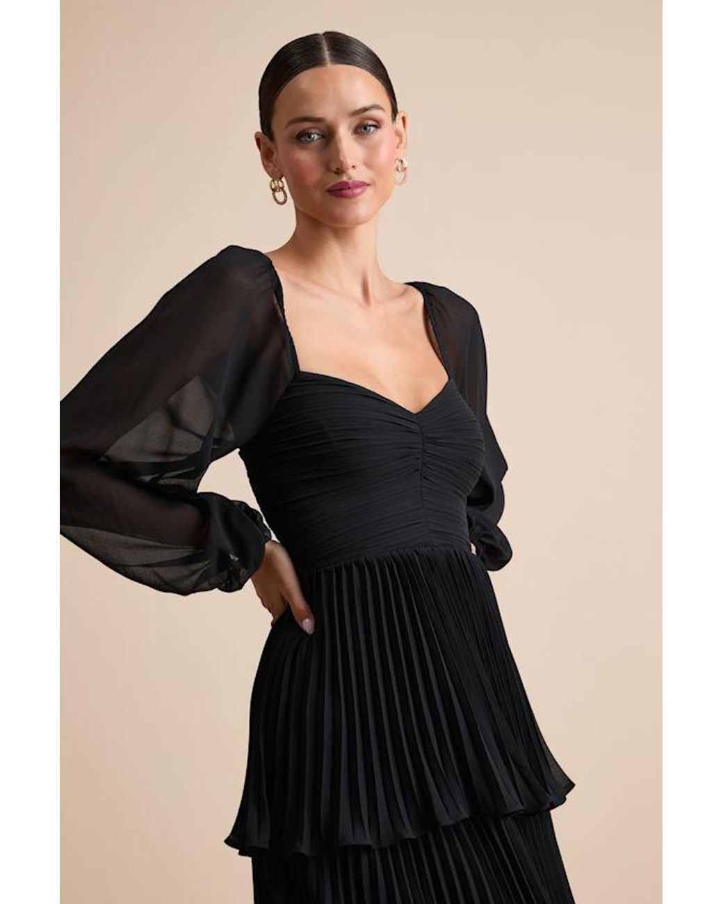 Lulus Black Impactful Elegance Tiered Balloon Sleeve Maxi Dress