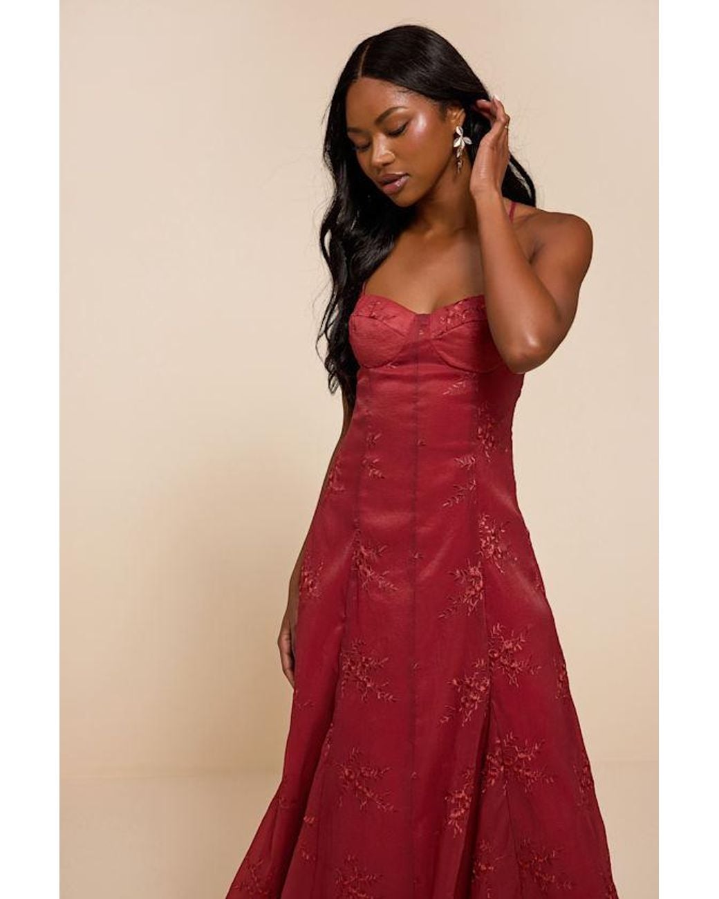 Lulus Ailene Embroidered Bustier Midi Dress