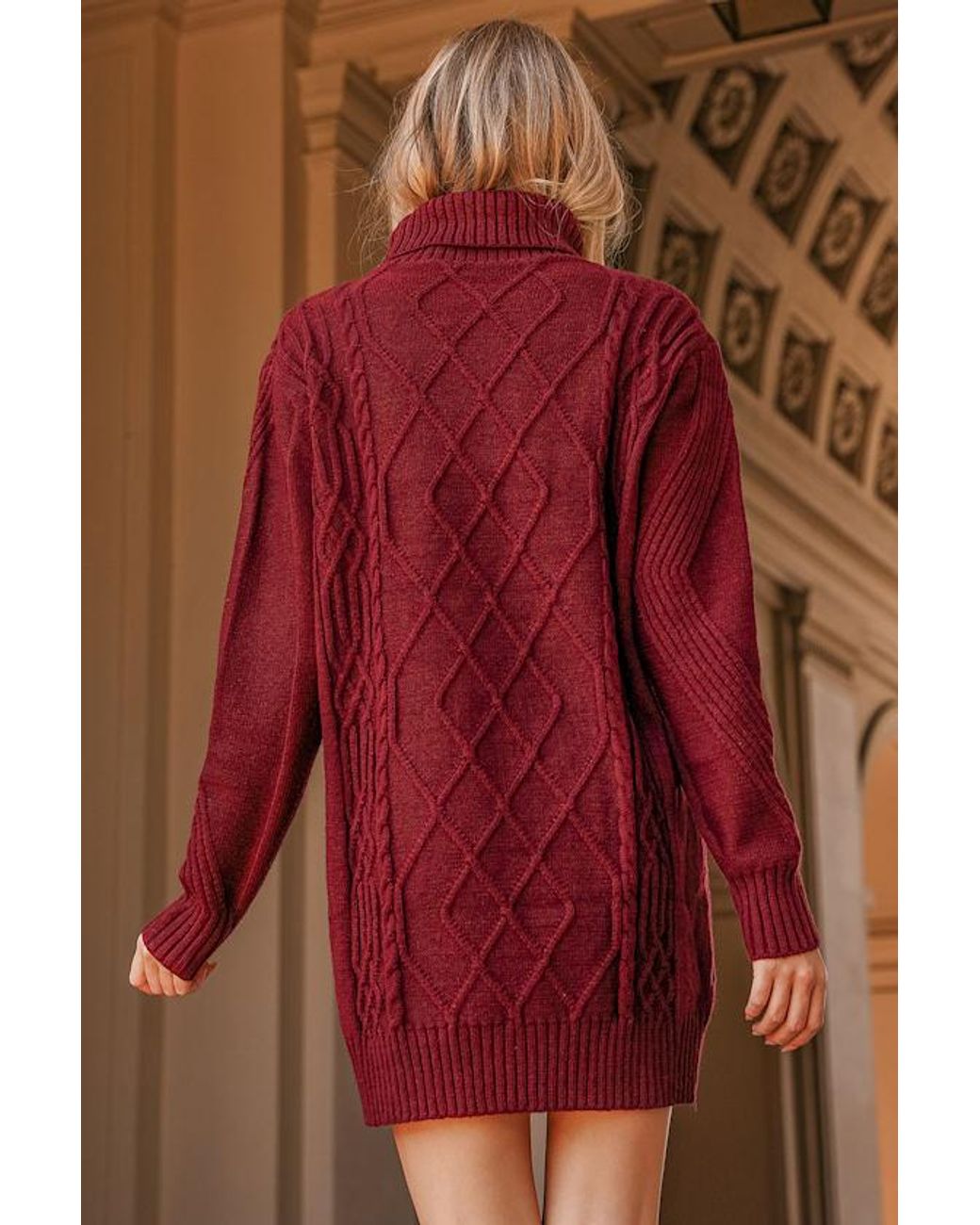 Lulus Red Cuddle Up Close Cable Knit Turtleneck Sweater Dress