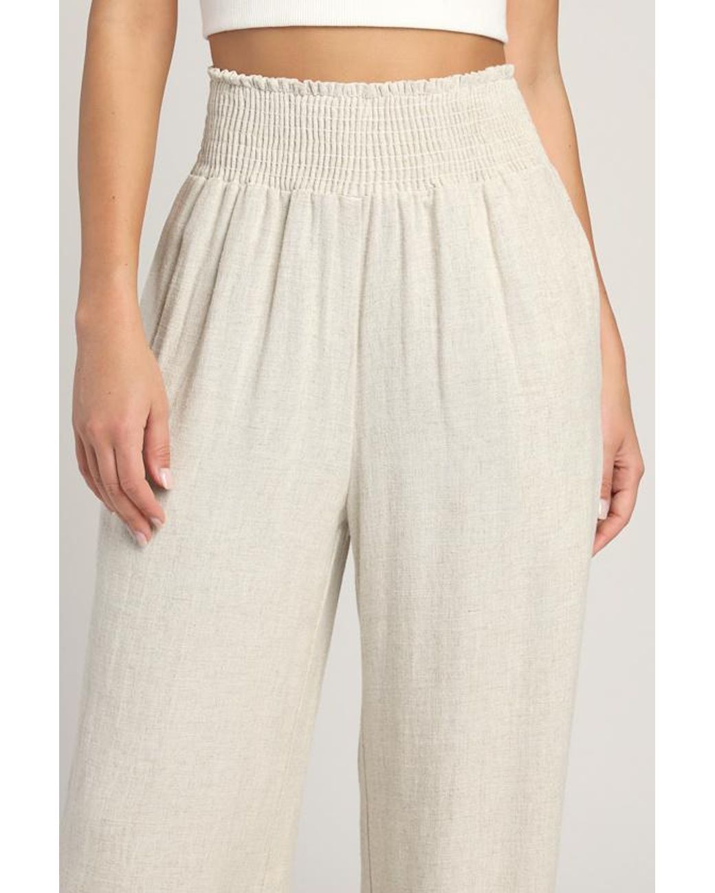 Lulus Natural Hit The Breeze Smocked Wide-Leg Pants