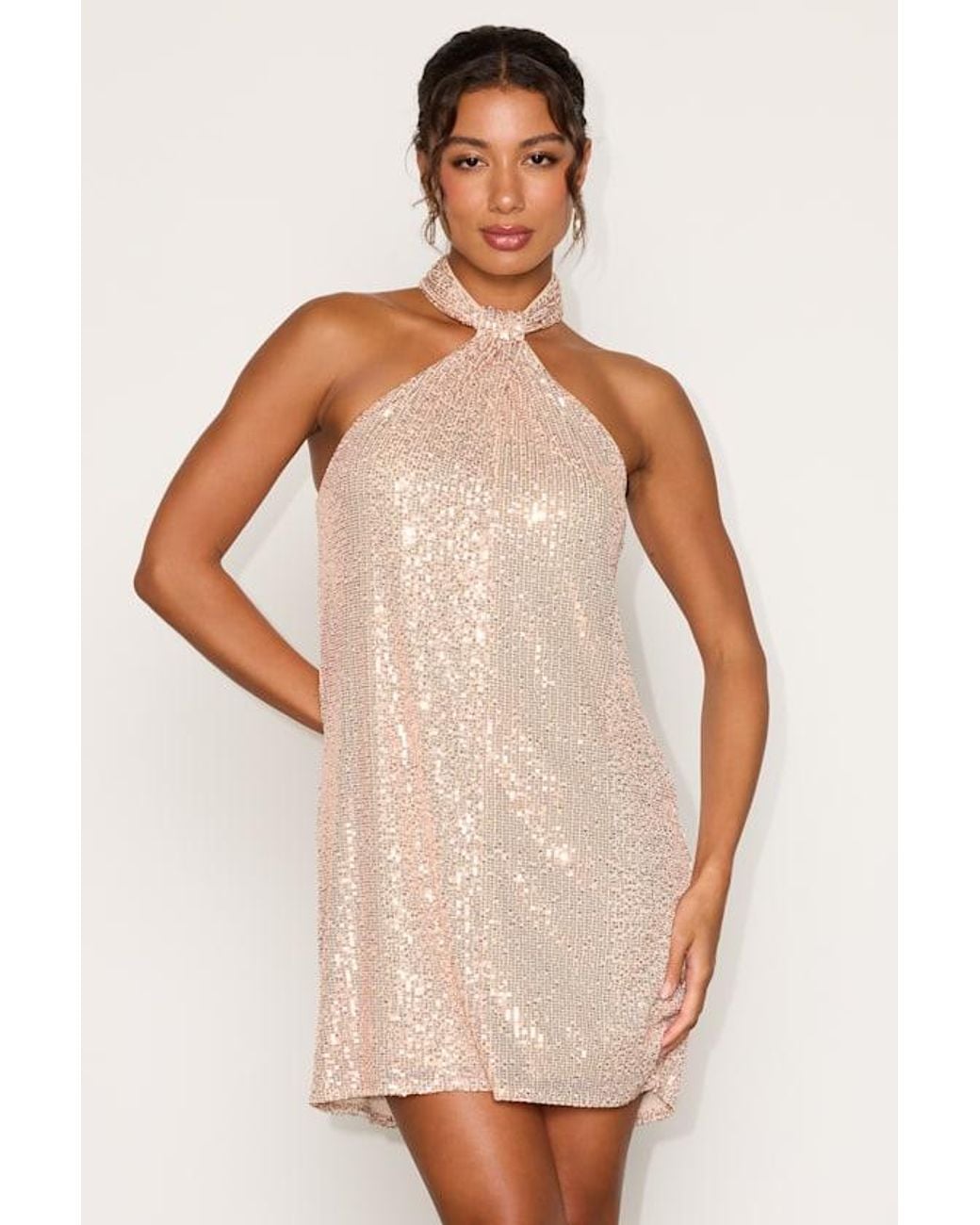 Lulus Natural Kaia Sequin Mini Dress
