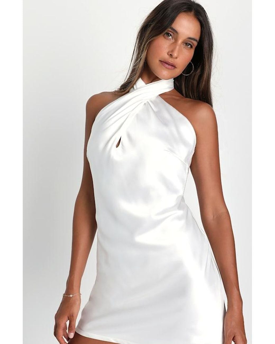 Lulus White Beyond Classy Satin Halter Mini Dress