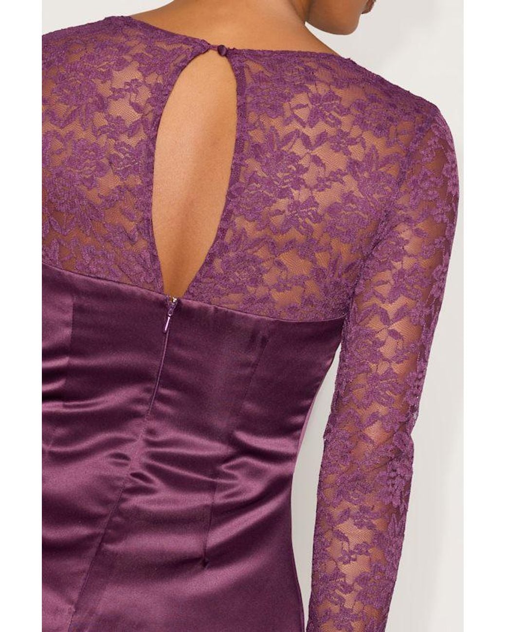 Lulus Purple Prettiest Behavior Satin Lace Long Sleeve Mini Dress