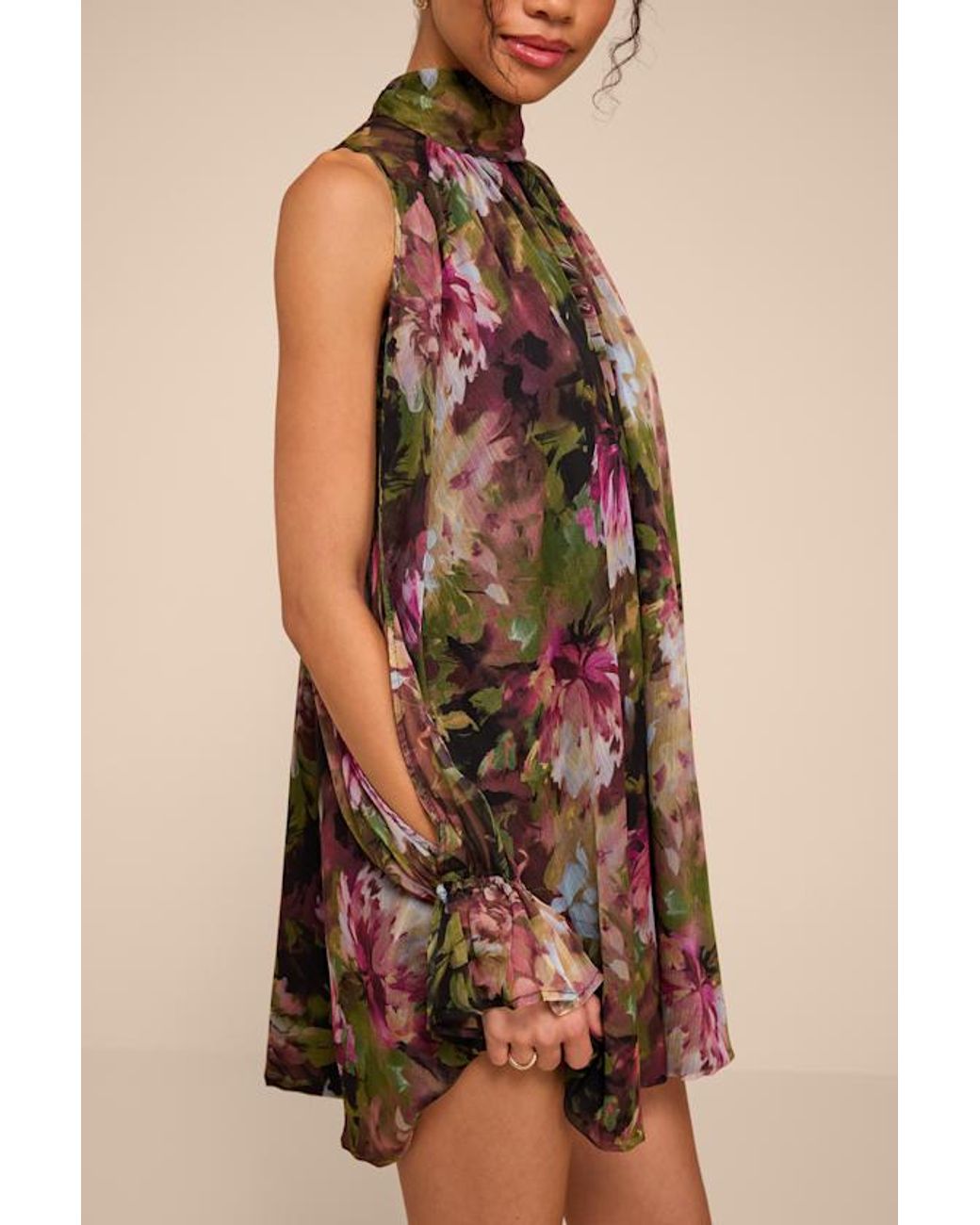 Lulus Natural Helsi Multi Floral Long Sleeve Mini Dress