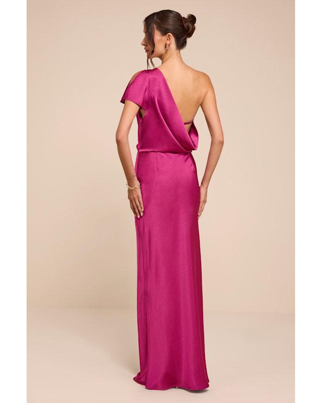 Lulus Pink Tamaya Satin One-Shoulder Maxi Dress