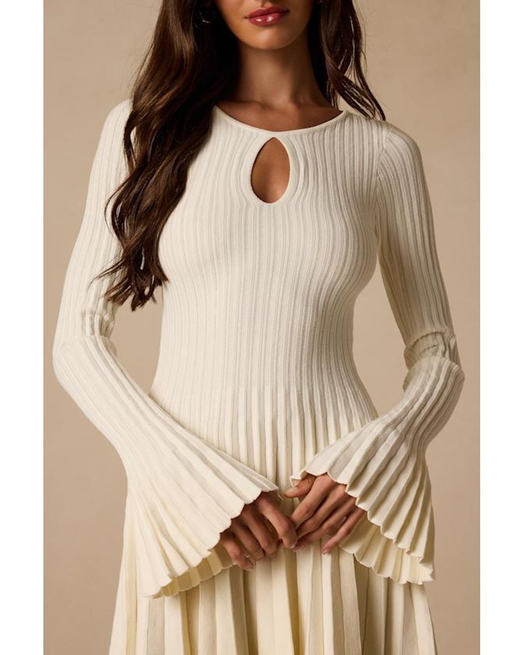 Lulus Natural Magnolia Cream Keyhole Cutout Sweater Mini Dress