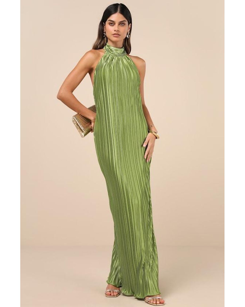 chinese dress ladies Maddie Light Green Floral Print Satin Cowl-Neck Maxi Dress – Club L London main image 0