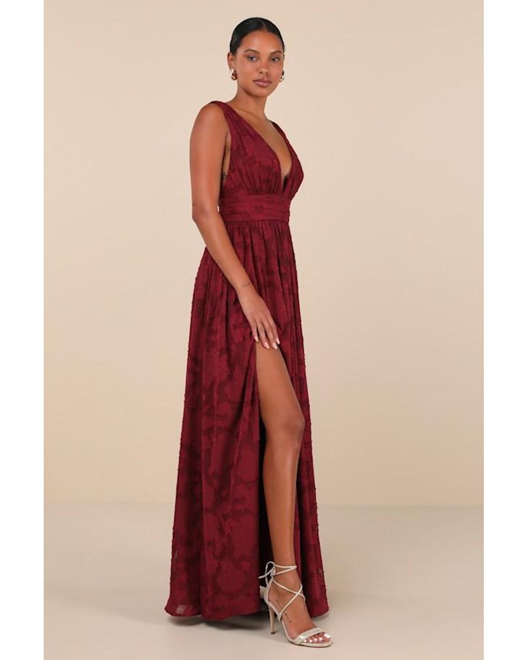 Lulus Red Sweet Sophistication Burnout Floral Maxi Dress