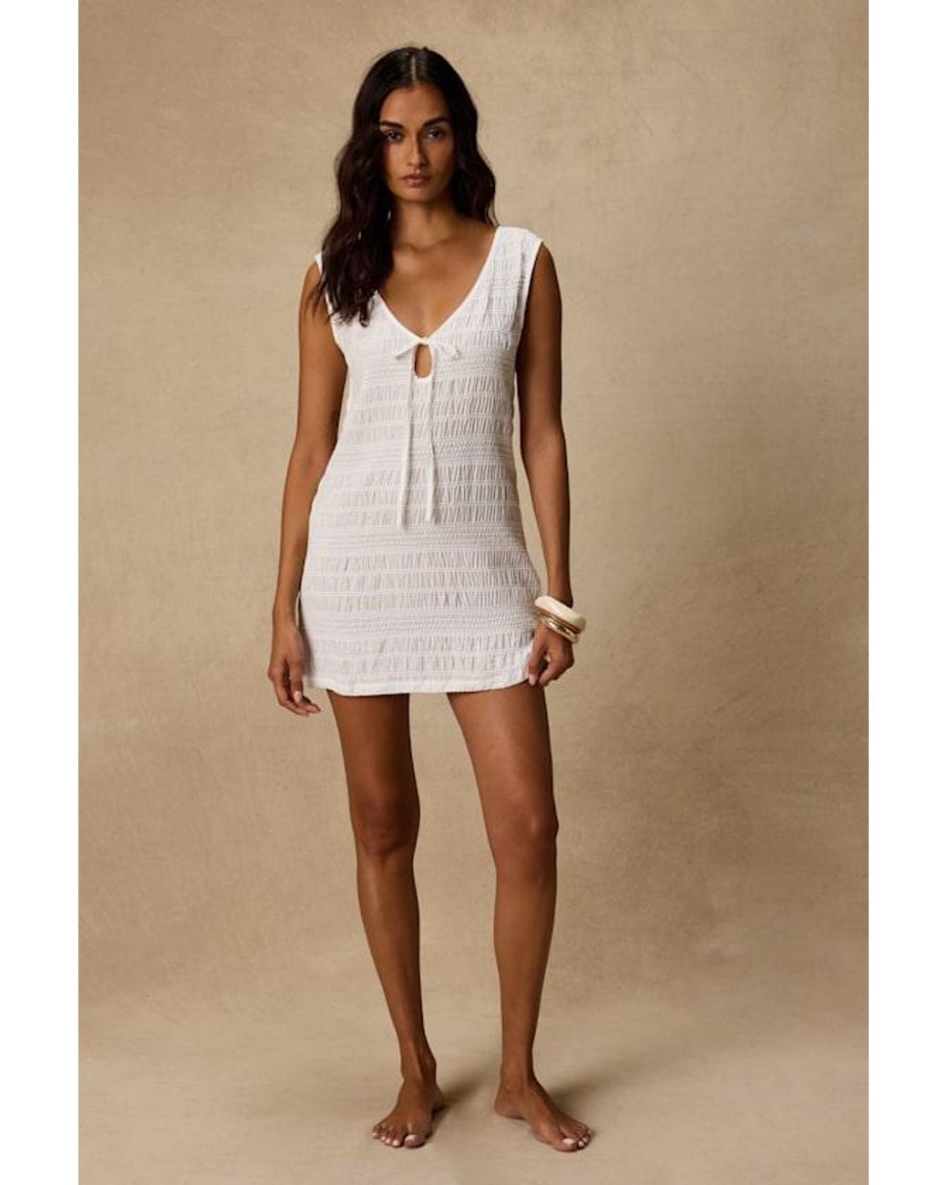 Rhythm Natural Sandy Cove Smocked Mini Dress