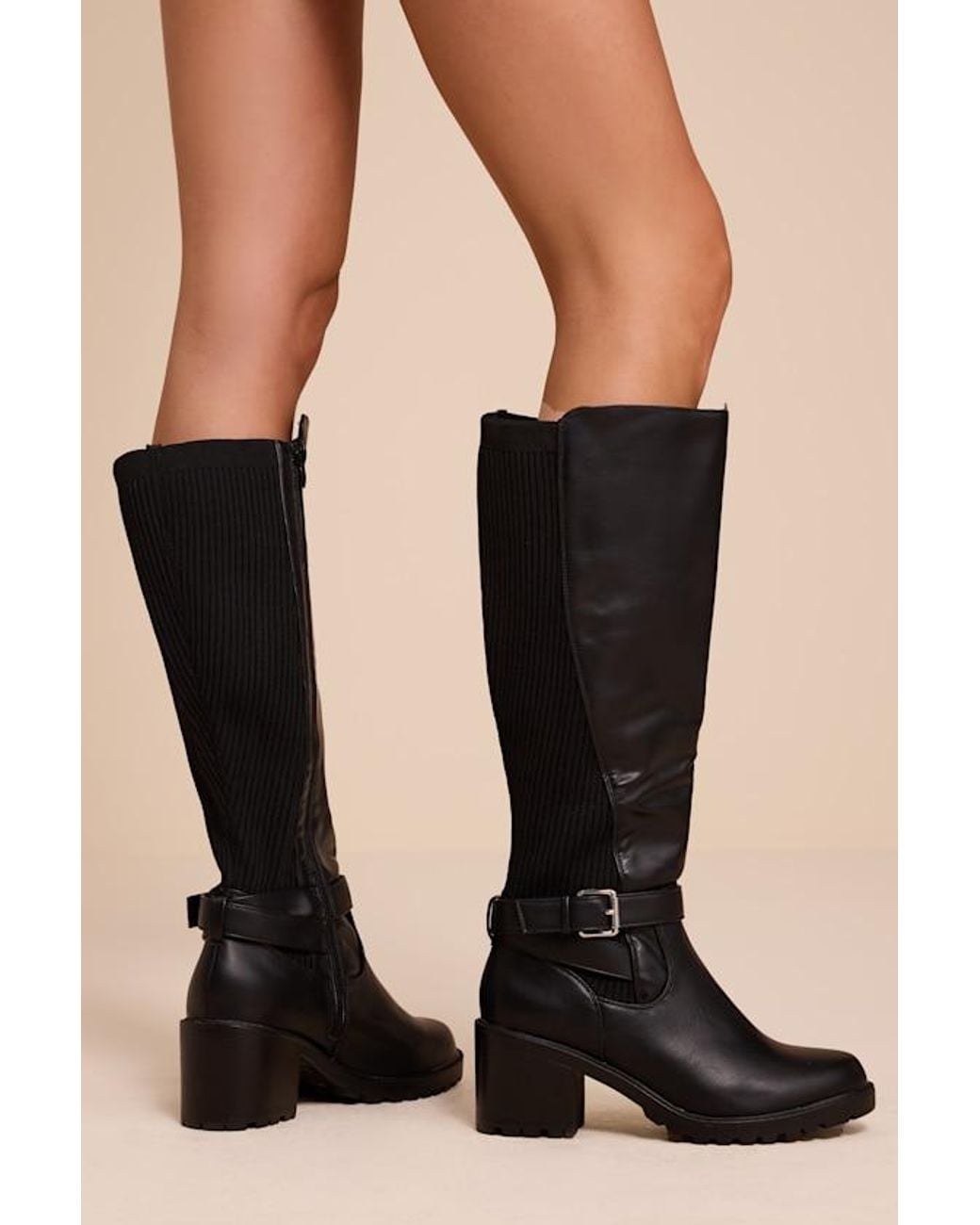 Lulus Black Larchmont Buckle Knee-High Boots