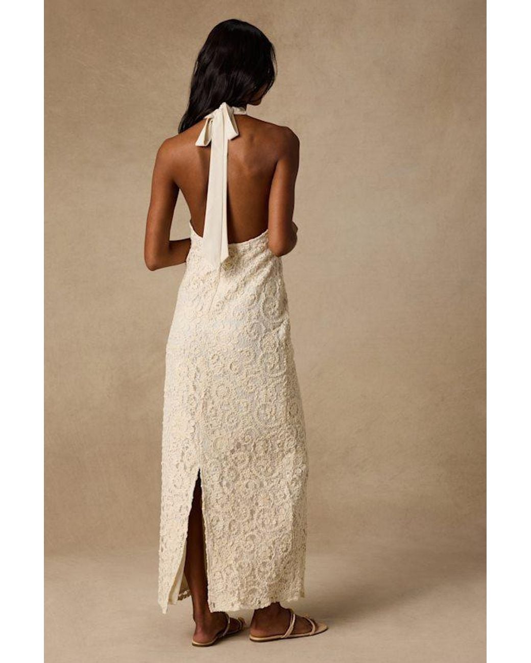 Lulus Natural Rayanna Cream Crochet Halter Maxi Dress