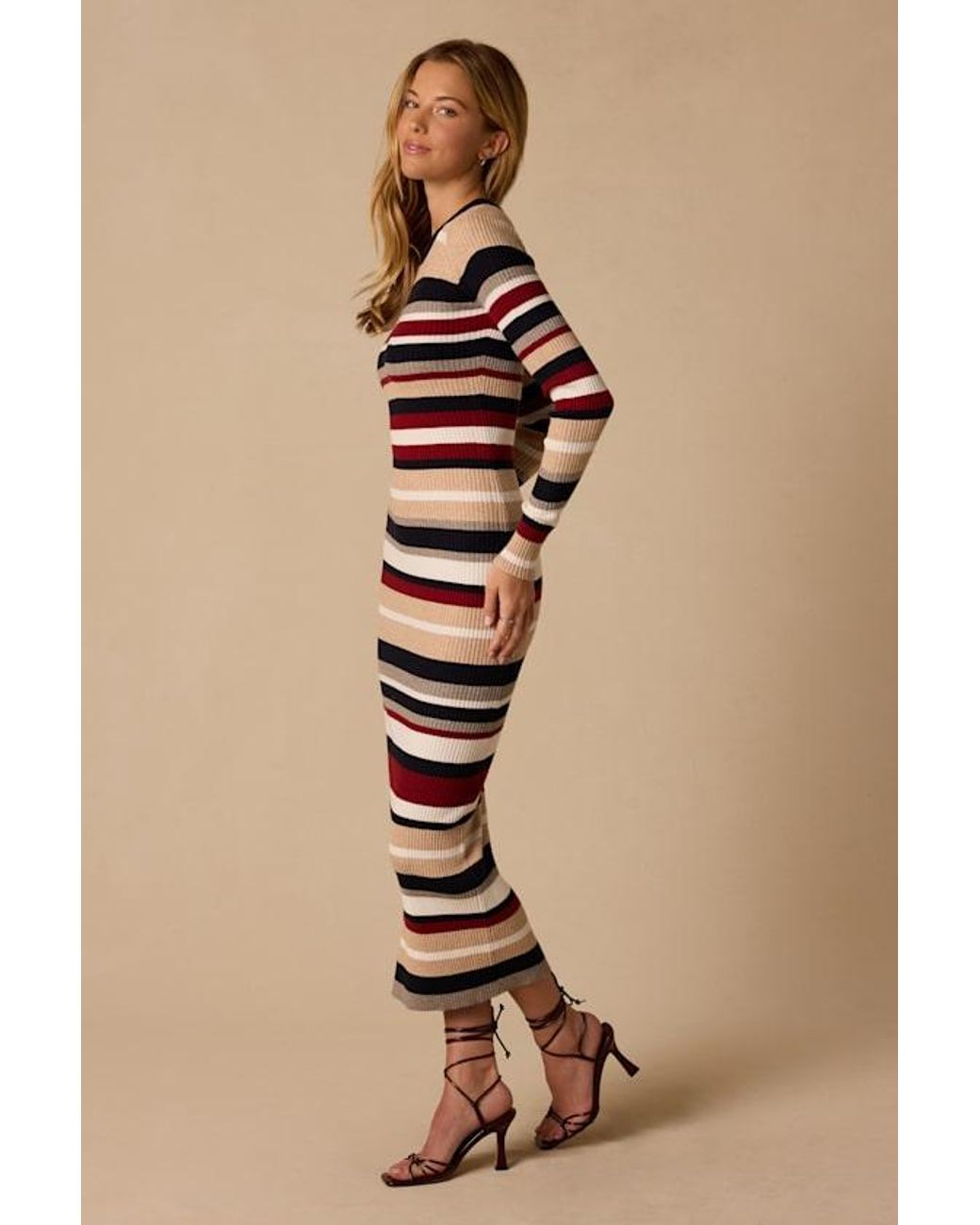 Lulus Natural Drew Multi Stripe Sweater Dress