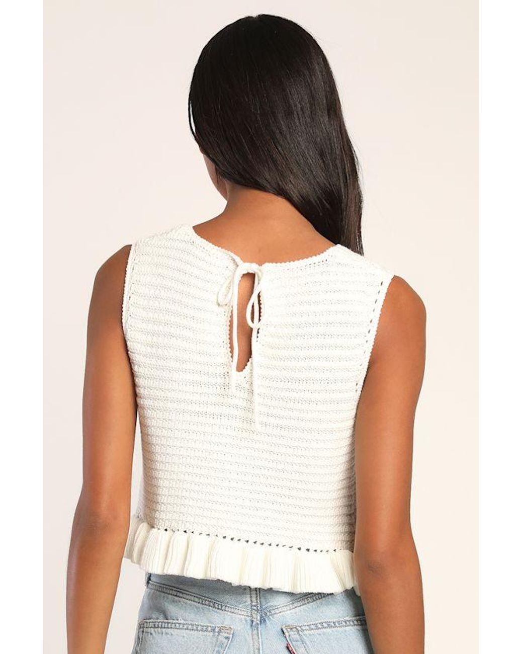 Lulus White Flouncin' Around Cropped Ruffled Sweater Tank