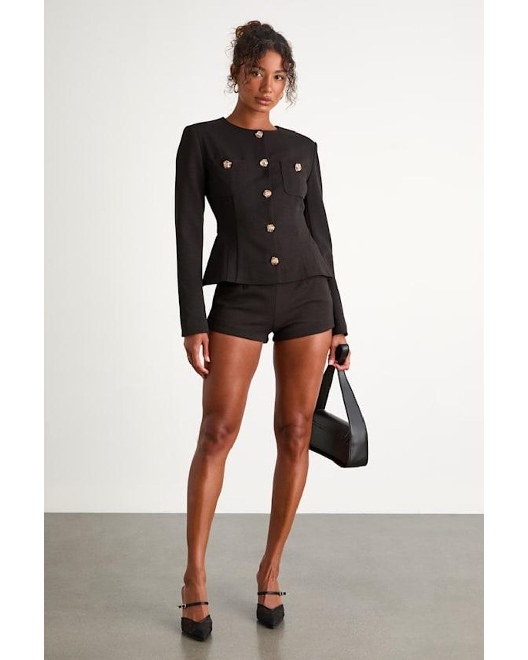 Lulus Black Lynn Rosette Button-Front Blazer