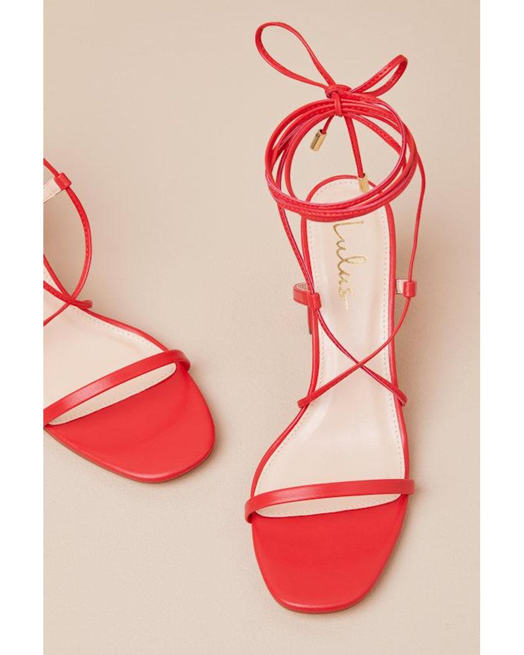 Lulus Red Aribaa Lace-Up High Heel Sandals