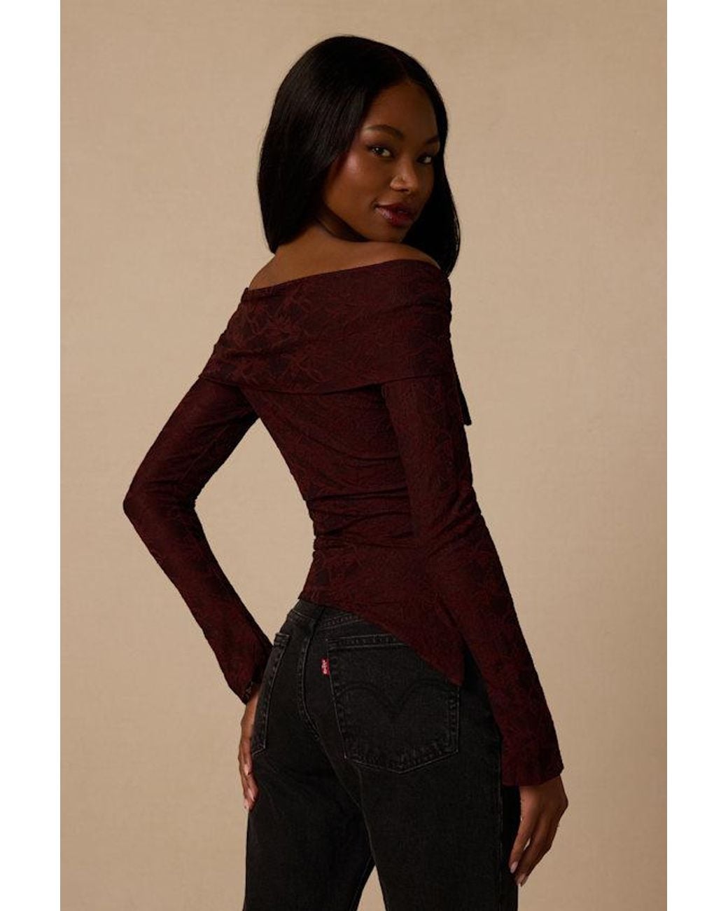 Lulus Brown Janae Chocolate Lace Off-The-Shoulder Top