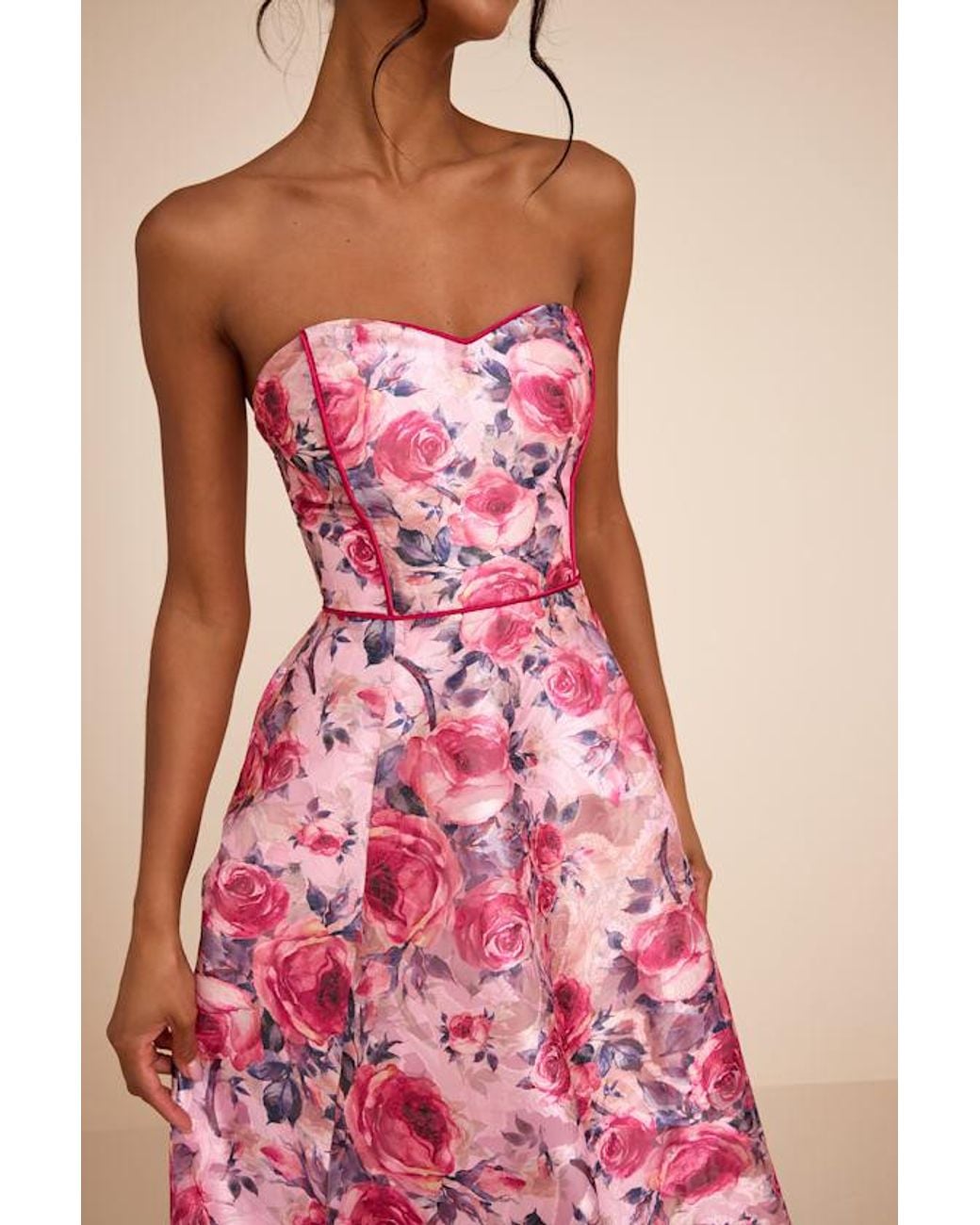 Lulus Pink Avaia Floral Strapless Maxi Dress