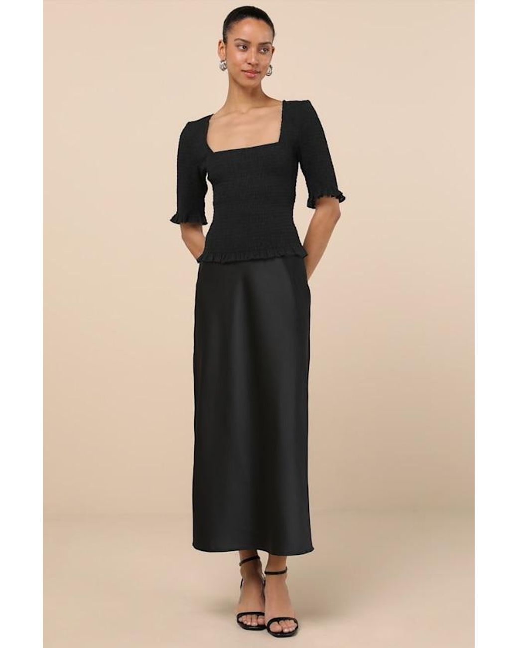 Lulus Black Enna Smocked Short Sleeve Top