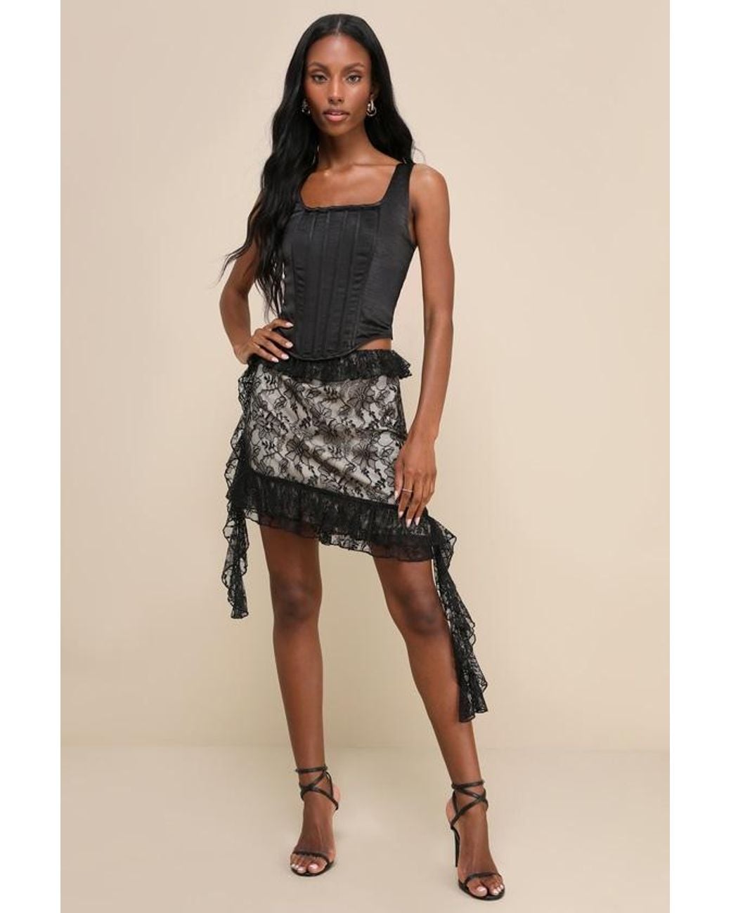 Lulus Natural So Trendsetting Lace Ruffled Tendril Mini Skirt