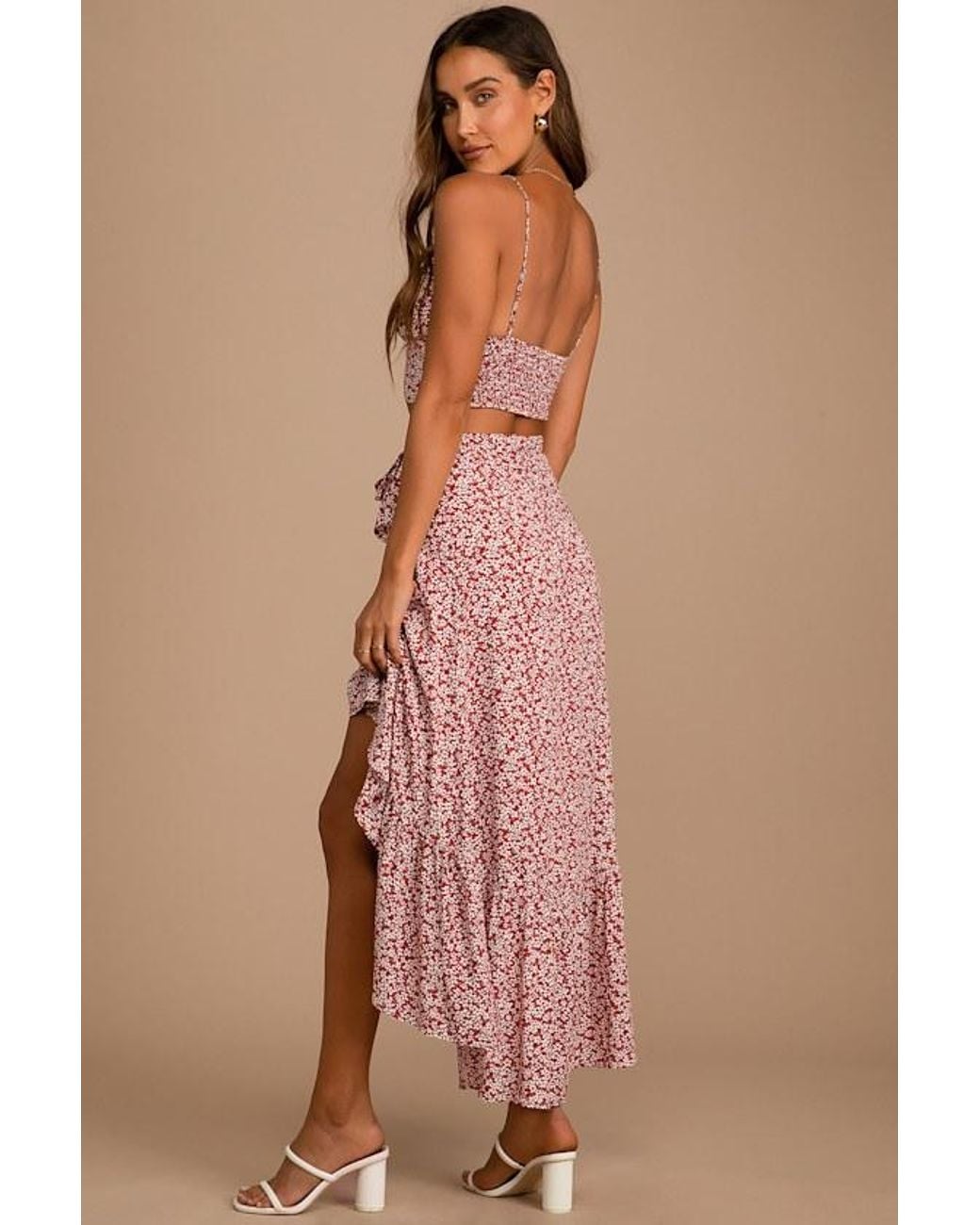Lulus Brown Summer Romance Floral Print Two-Piece Midi Dress