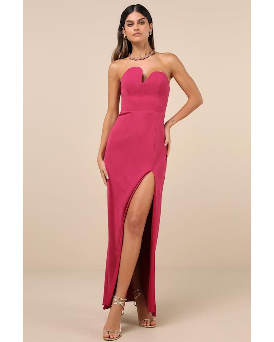 Lulus Pink Iconic Excellence Asymmetrical Strapless Maxi Dress