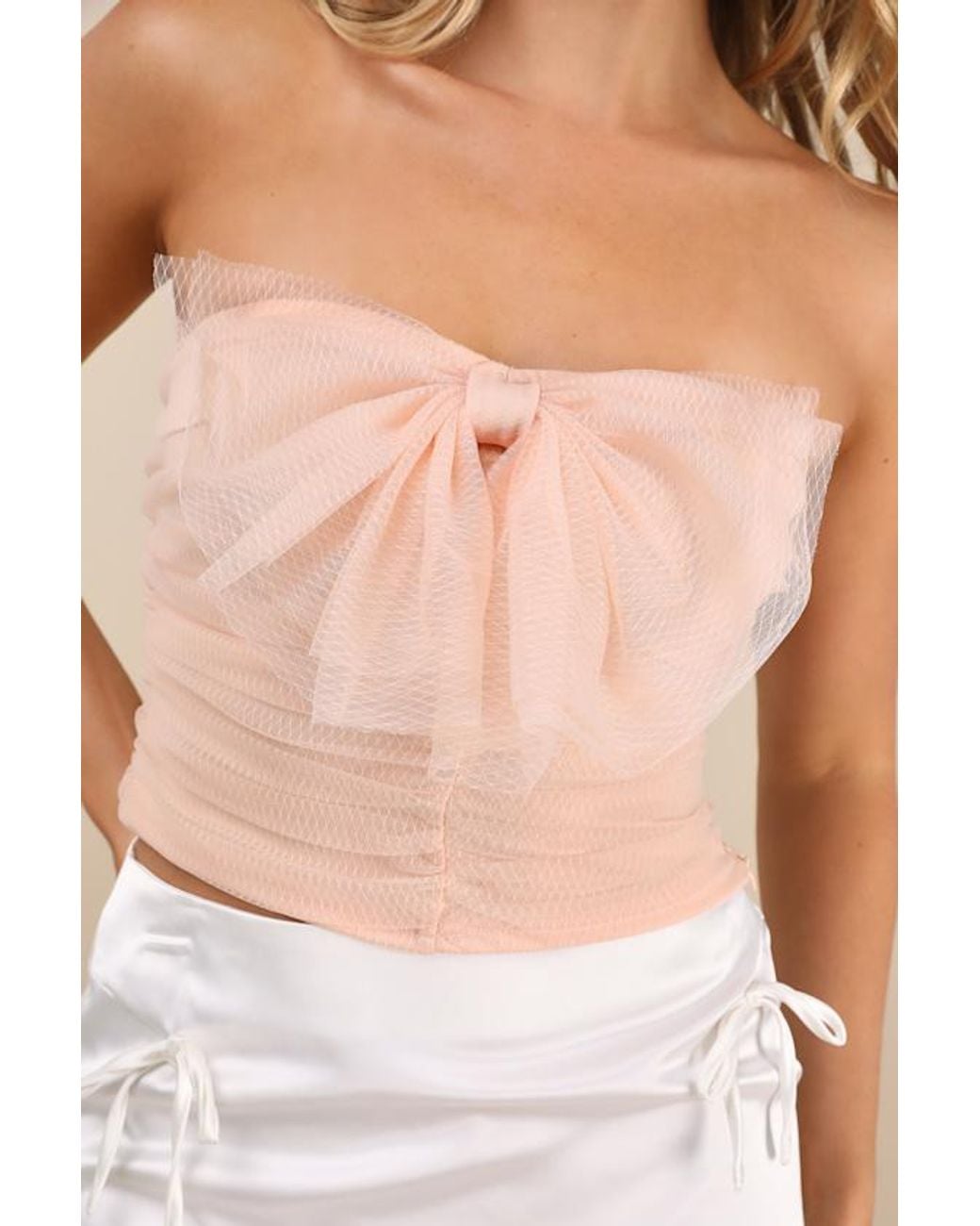 Lulus Natural Julietta Tulle Bow Crop Top