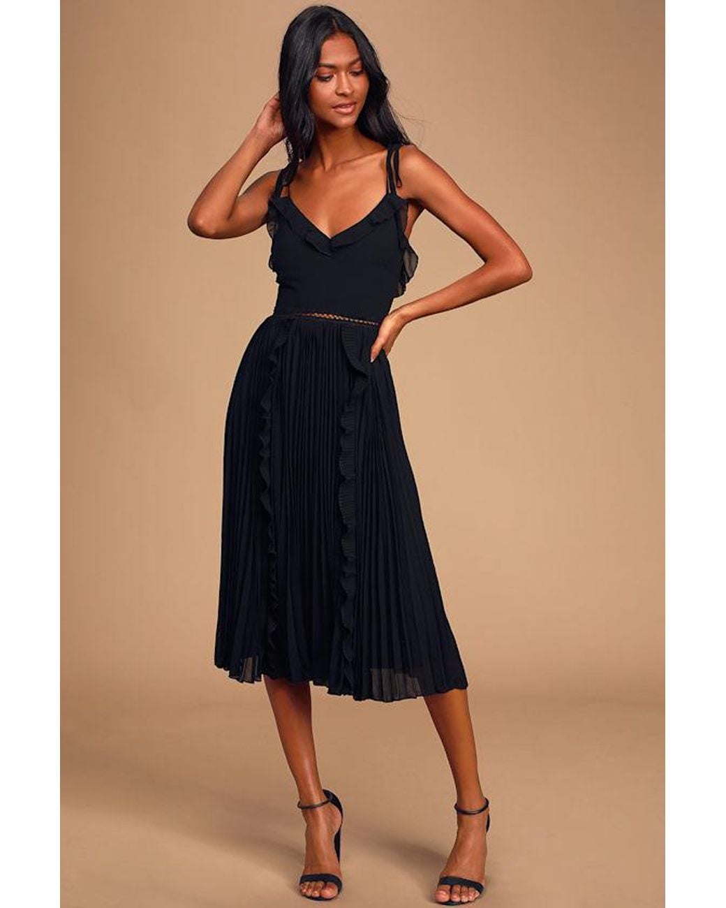 Lulus Blue Never A Dull Moment Tie-Strap Pleated Midi Dress