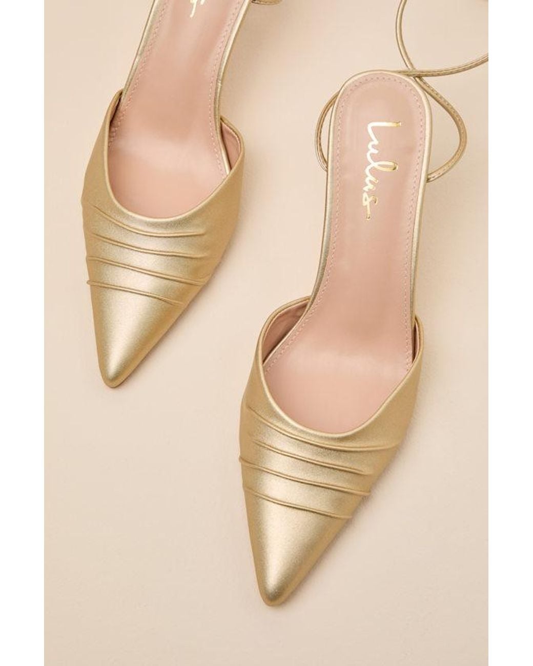 Lulus Natural Blaire Light Champagne Lace-Heels