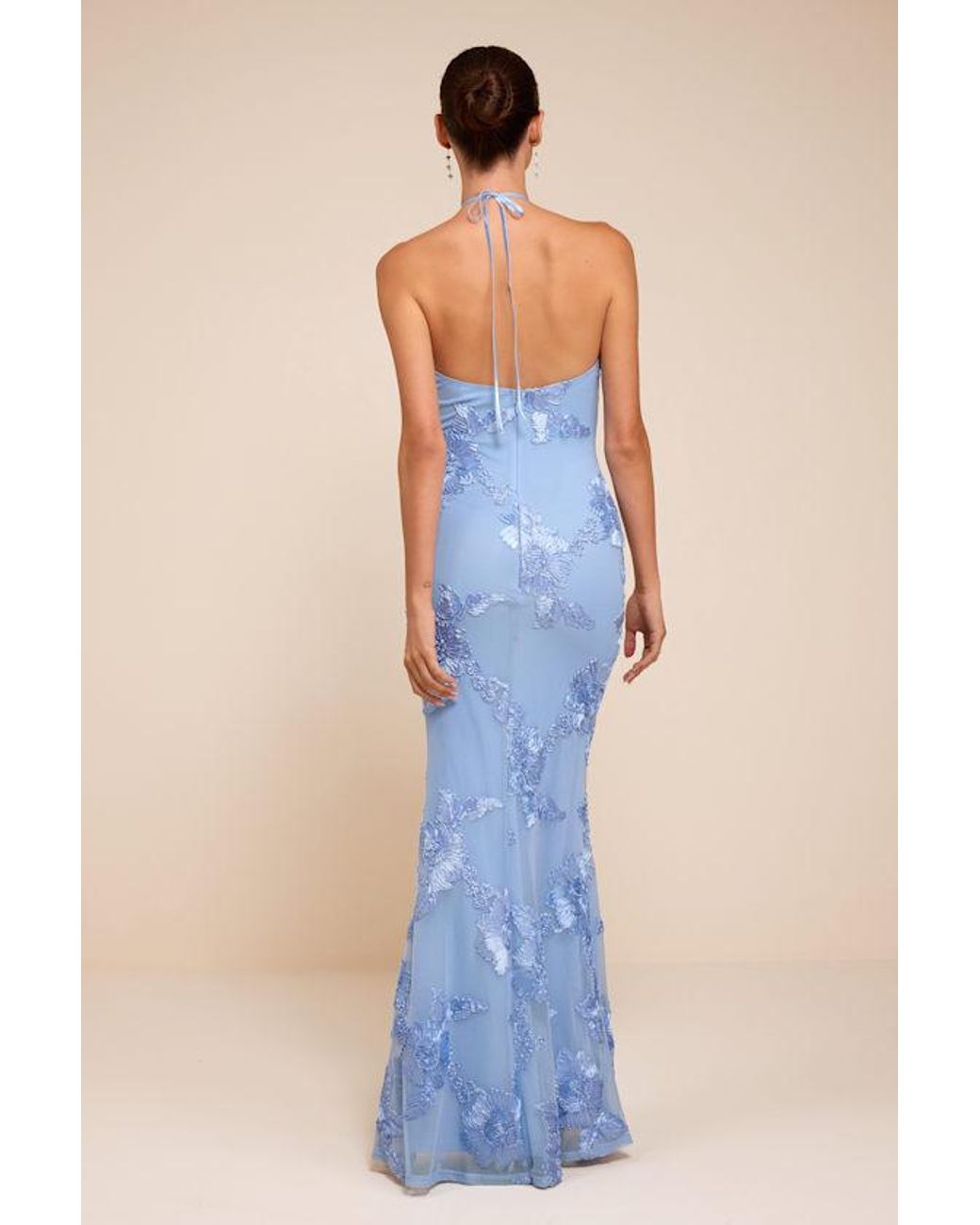 Lulus Blue Celyna Mesh Floral Applique Maxi Dress