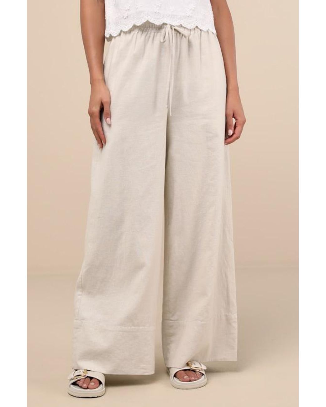 Lulus Natural Brisa Cuffed Wide-Leg Pants