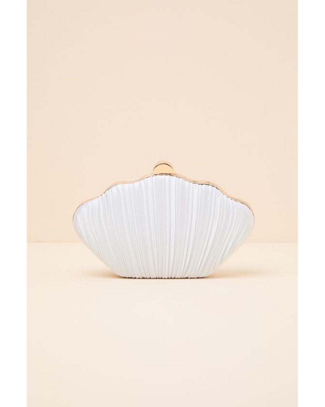 Lulus Natural Divan Pleated Satin Seashell Clutch