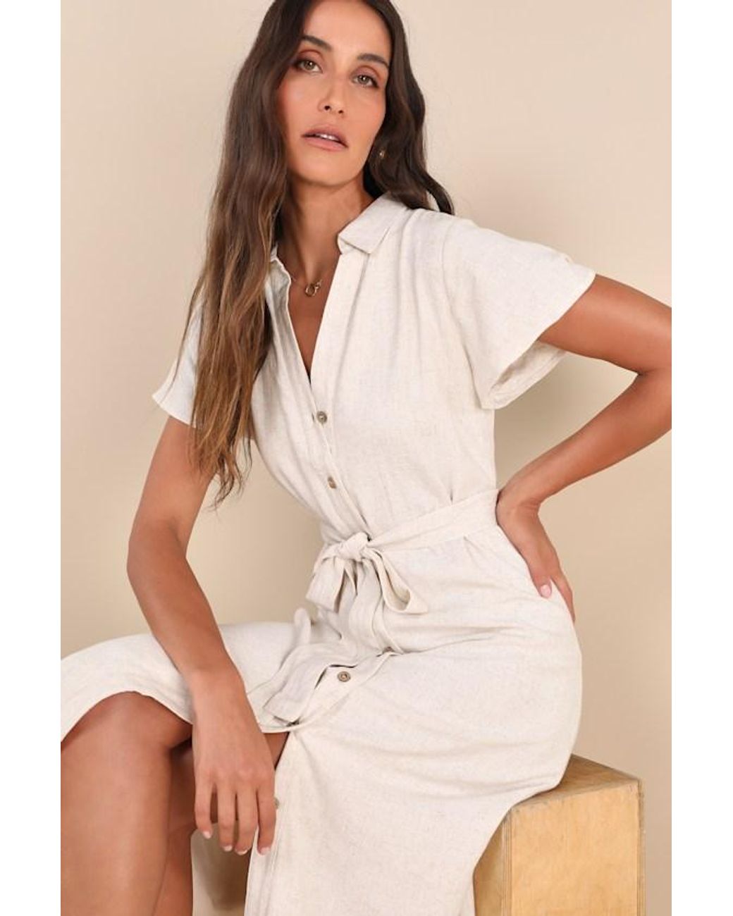 Lulus Natural Italian Summer Linen Midi Dress
