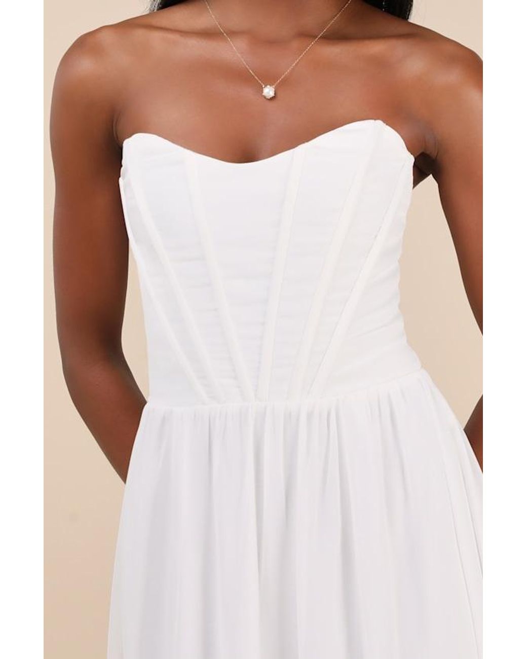 Lulus Natural Special Moment Strapless Bustier Maxi Dress
