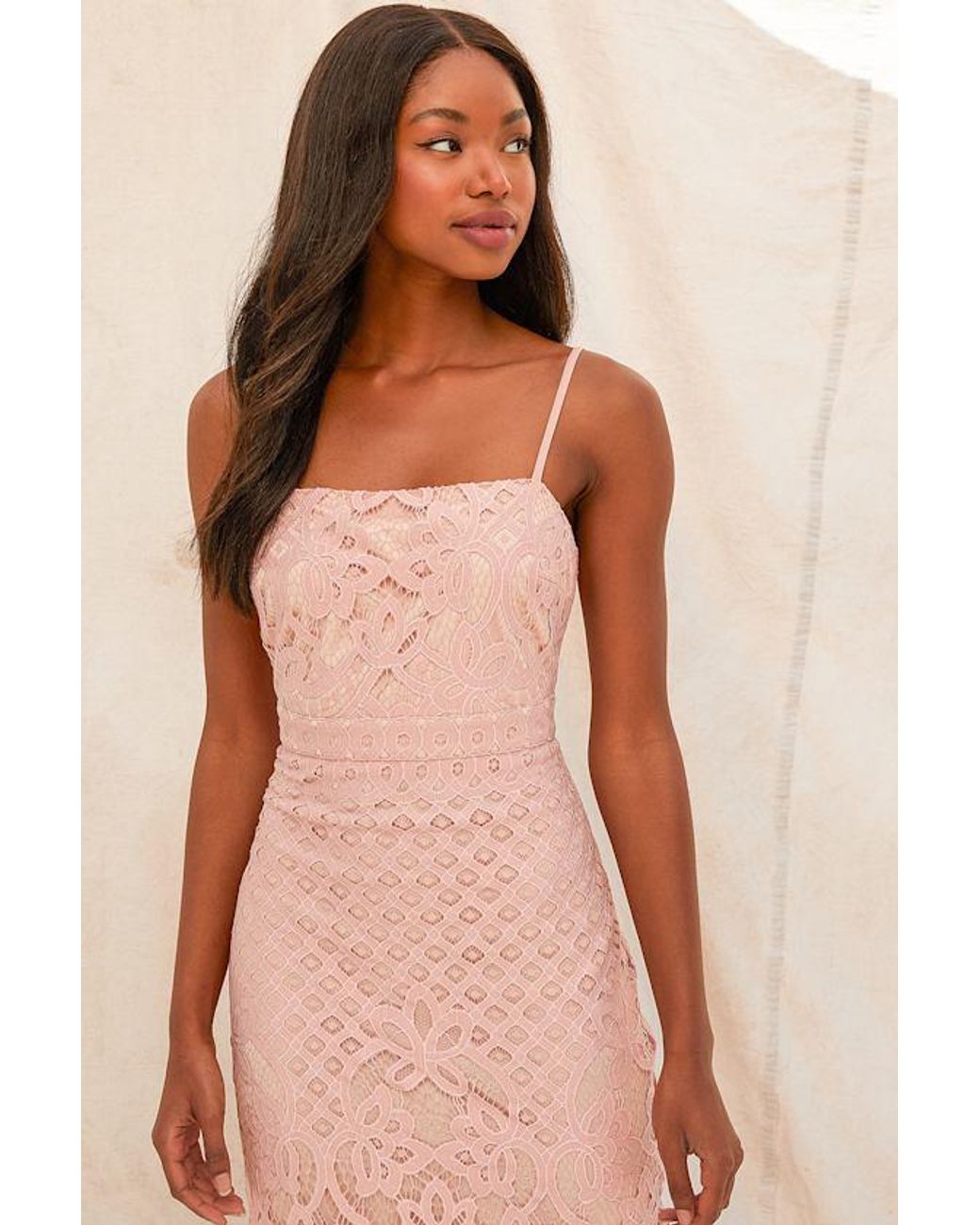 Lulus Pink Unlimited Love Dusty Lace Trumpet Midi Dress