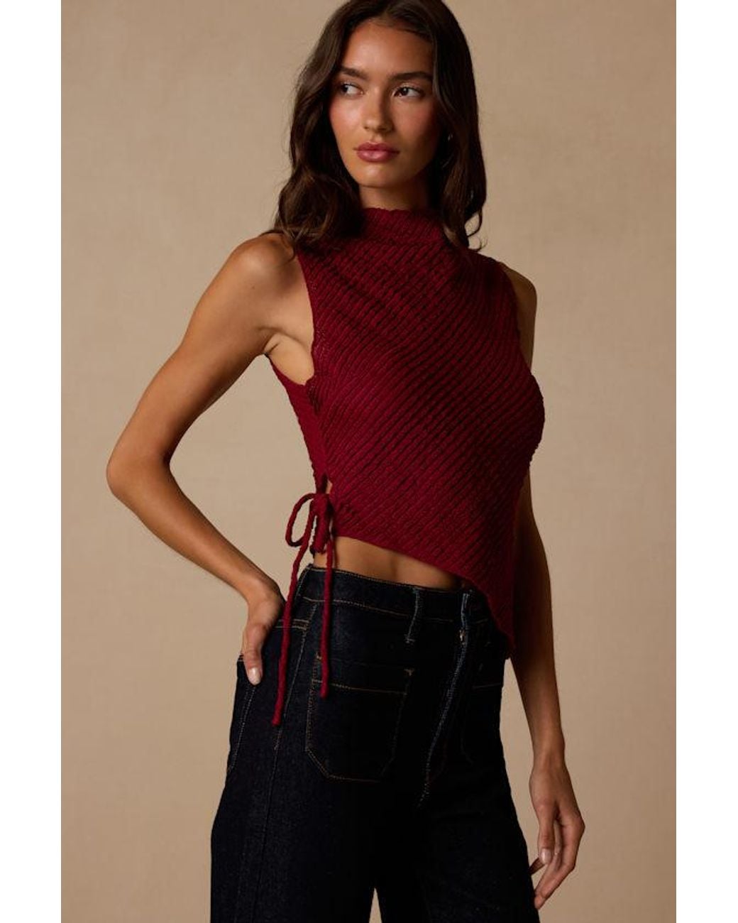 Lulus Red Kye Crochet Lace Asymmetrical Tank Top